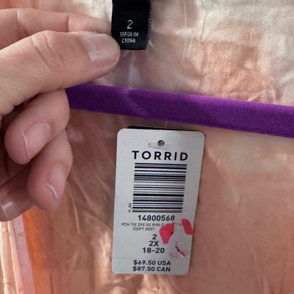 NWT TORRID SIZE 2 2X 18 20 Peach Tie-Dye Clip-Dot Kimono